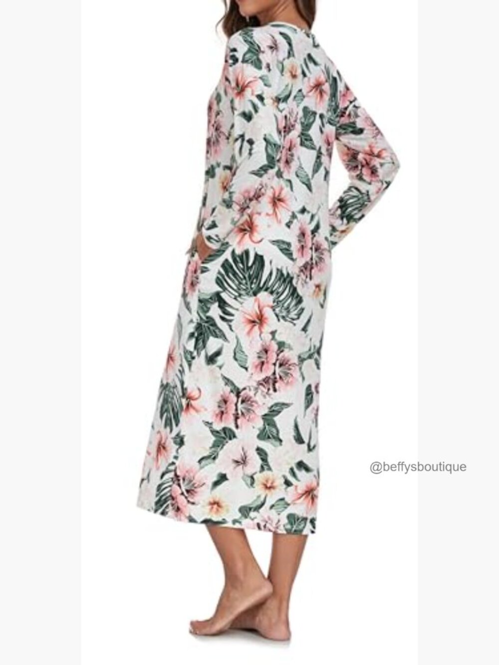 Short Sleeve Zip Front Nightgown Full Length Cotton Robe Lounge Dress Pockets - Picture 5 of 7